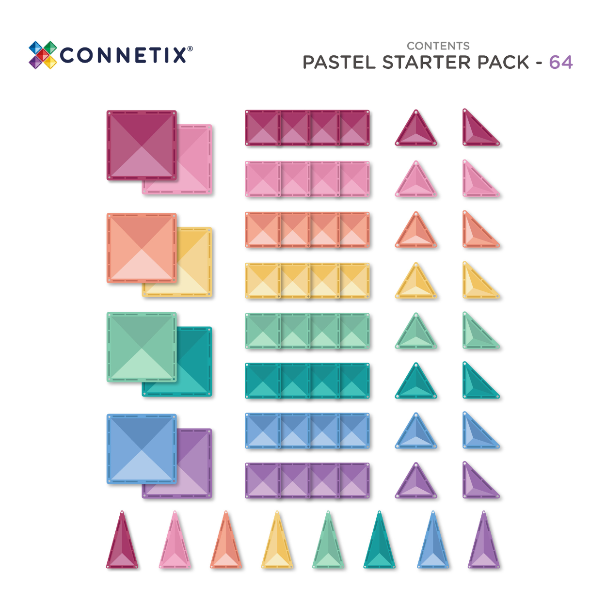 CONNETIX 64 Piece Pastel Starter Pack | Magnetic Tiles Toy