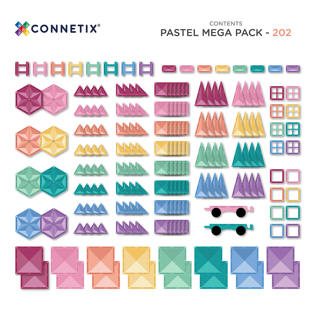 Connetix Pastel Mega Pack 202 Piece | Magnetic Tiles Set