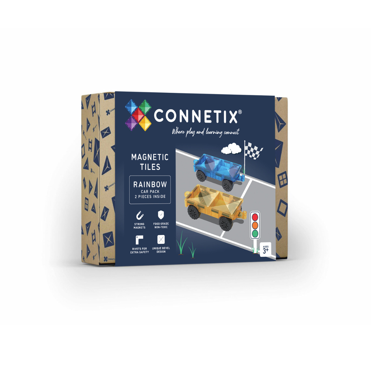 CONNETIX® 2 Piece Rainbow Car Pack | Magnetic Tile Vehicles