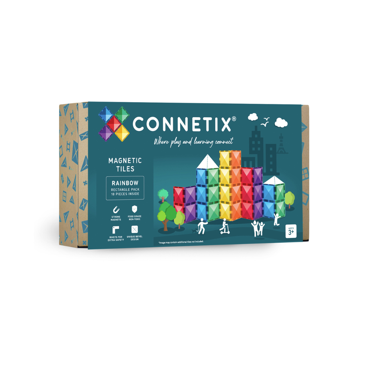 CONNETIX Rainbow Rectangle Pack 18 Piece | Magnetic Tiles