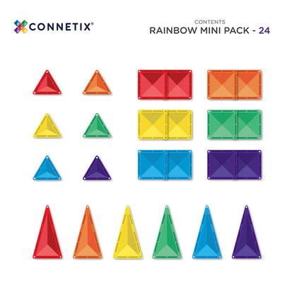 CONNETIX Rainbow Mini Pack 24pc | Magnetic Tiles for Kids 3+