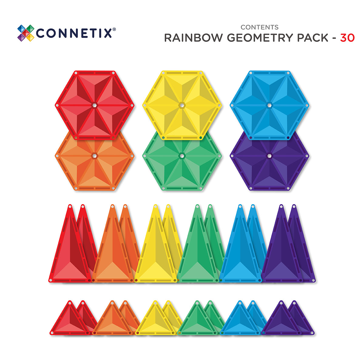 CONNETIX 30 Piece Rainbow Geometry Pack | Magnetic Tiles Toy