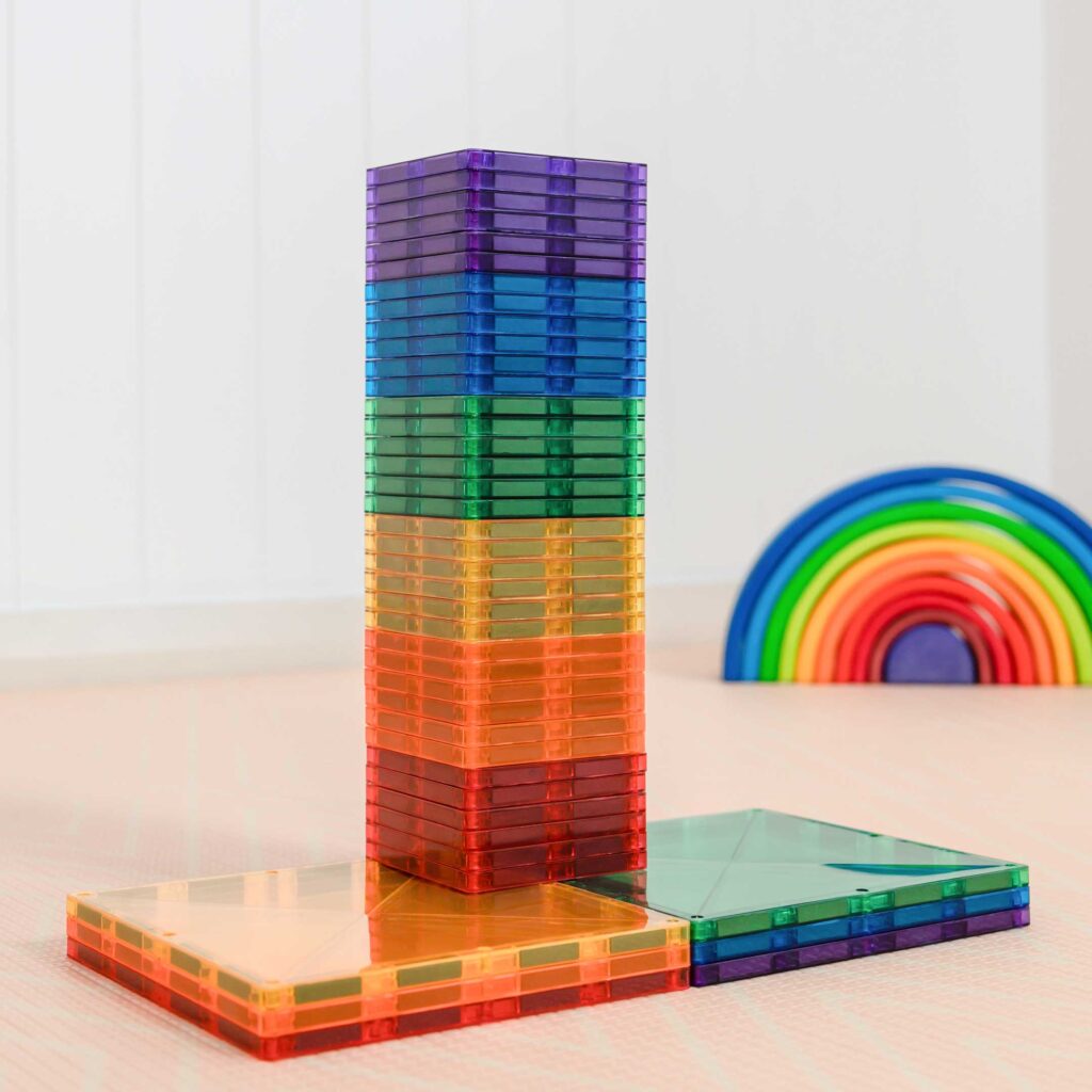 CONNETIX 42 Piece Rainbow Square Pack | Magnetic Tiles for Kids