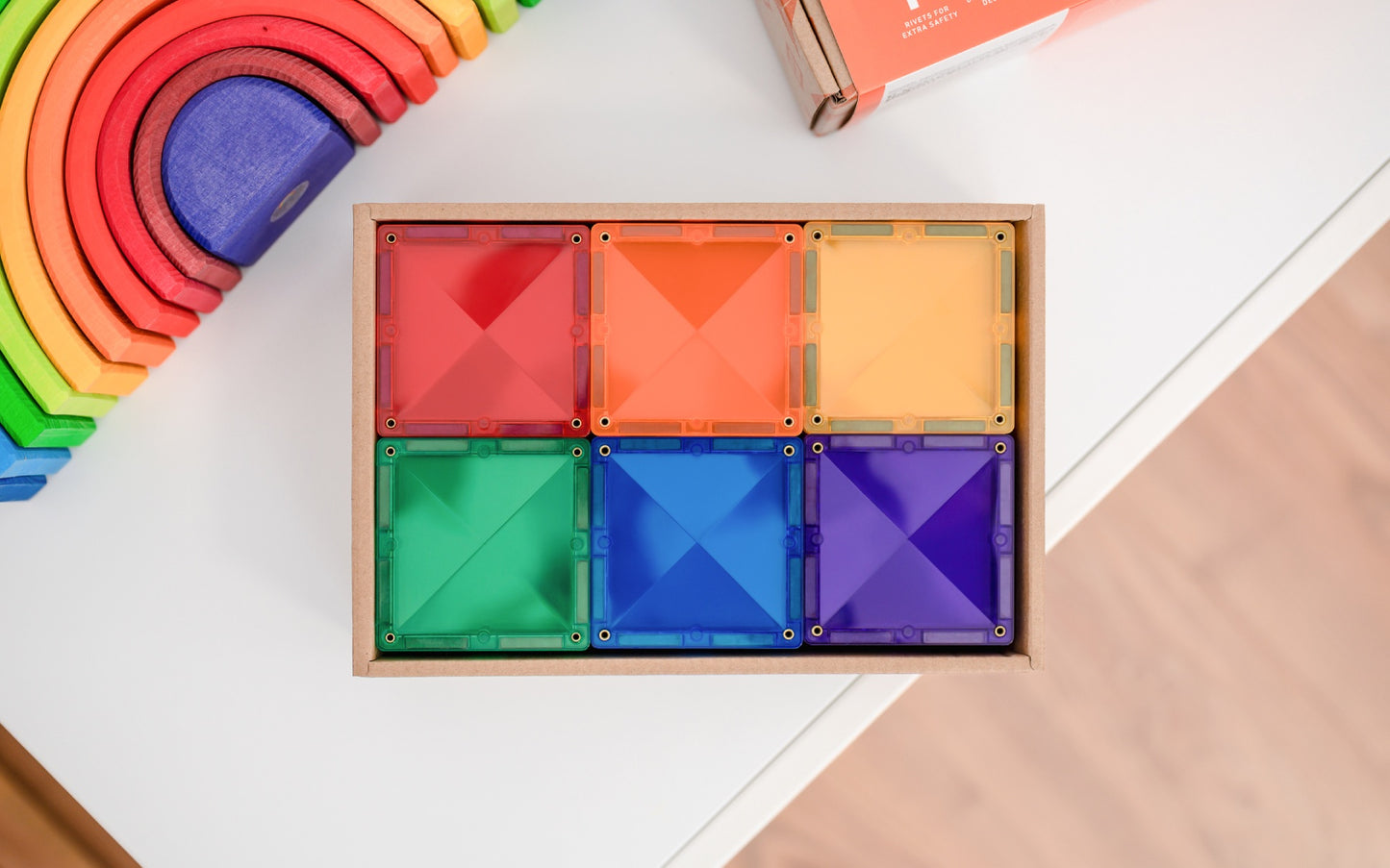 CONNETIX 42 Piece Rainbow Square Pack | Magnetic Tiles for Kids