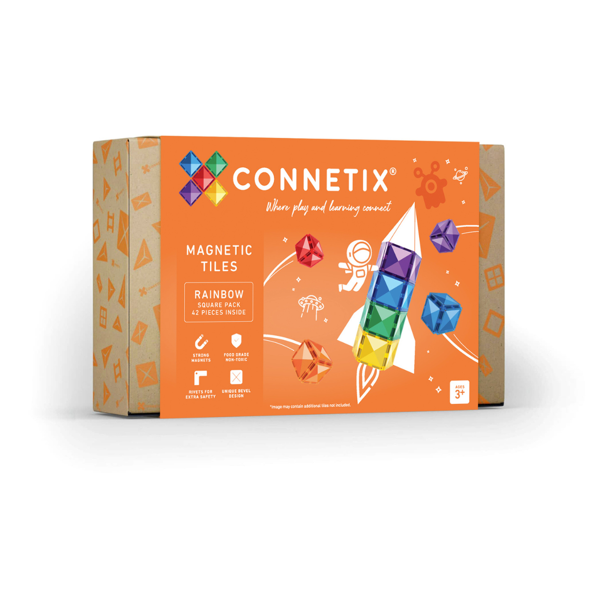 CONNETIX 42 Piece Rainbow Square Pack | Magnetic Tiles for Kids