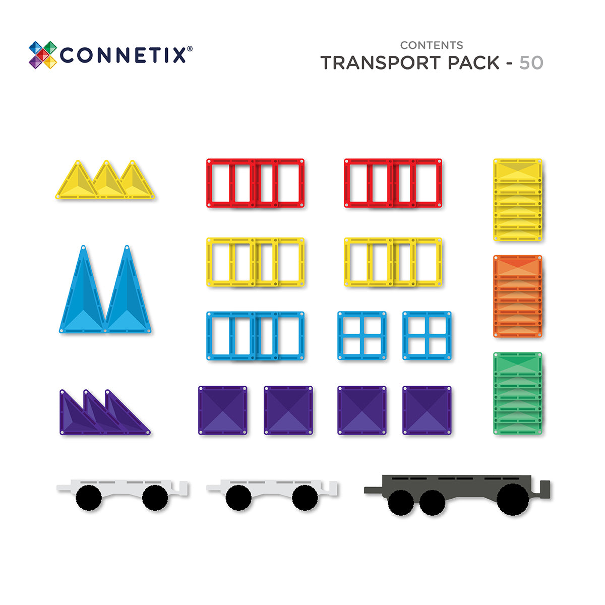 CONNETIX Rainbow Transport Pack 50pc | Magnetic Tiles for Kids