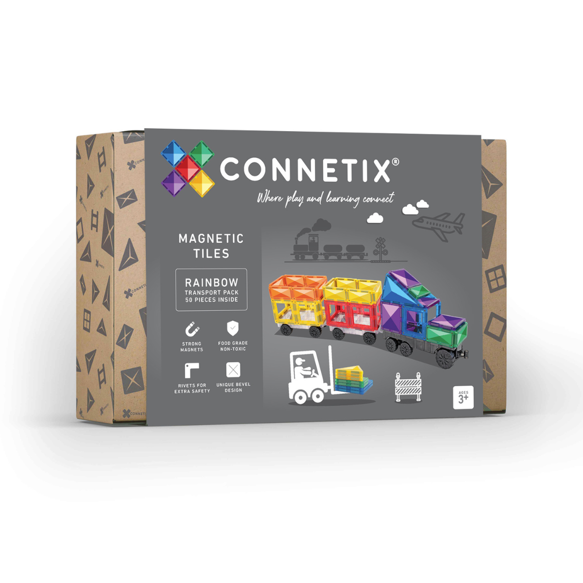 CONNETIX Rainbow Transport Pack 50pc | Magnetic Tiles for Kids