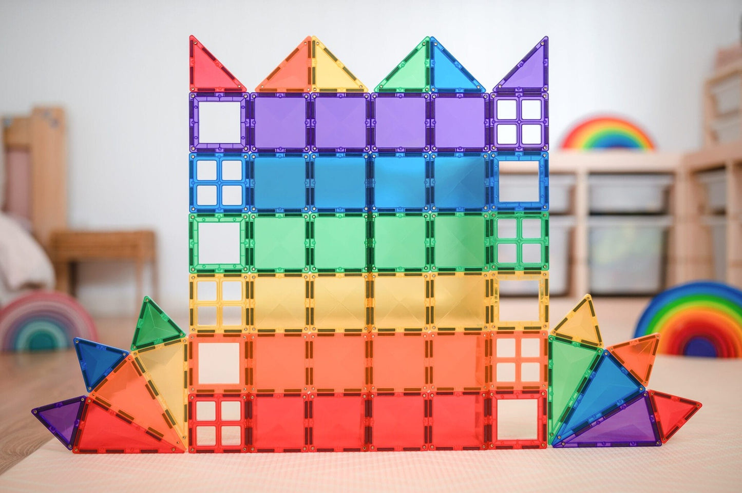 Colorful magnetic building blocks stacked