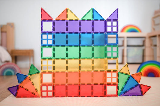 Colorful magnetic building blocks stacked