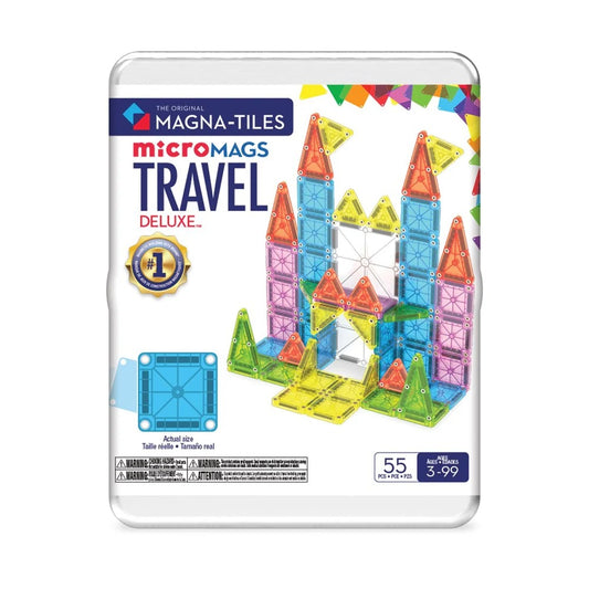 Magna-Tiles microMAGS Travel Deluxe set packaging with colorful magnetic tiles