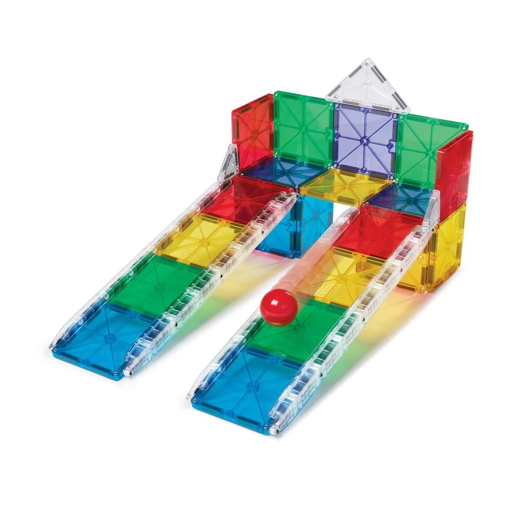 Colorful magnetic building block set with a red ball 