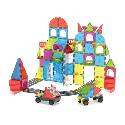 Colorful magnetic building blocks set with a toy car 
