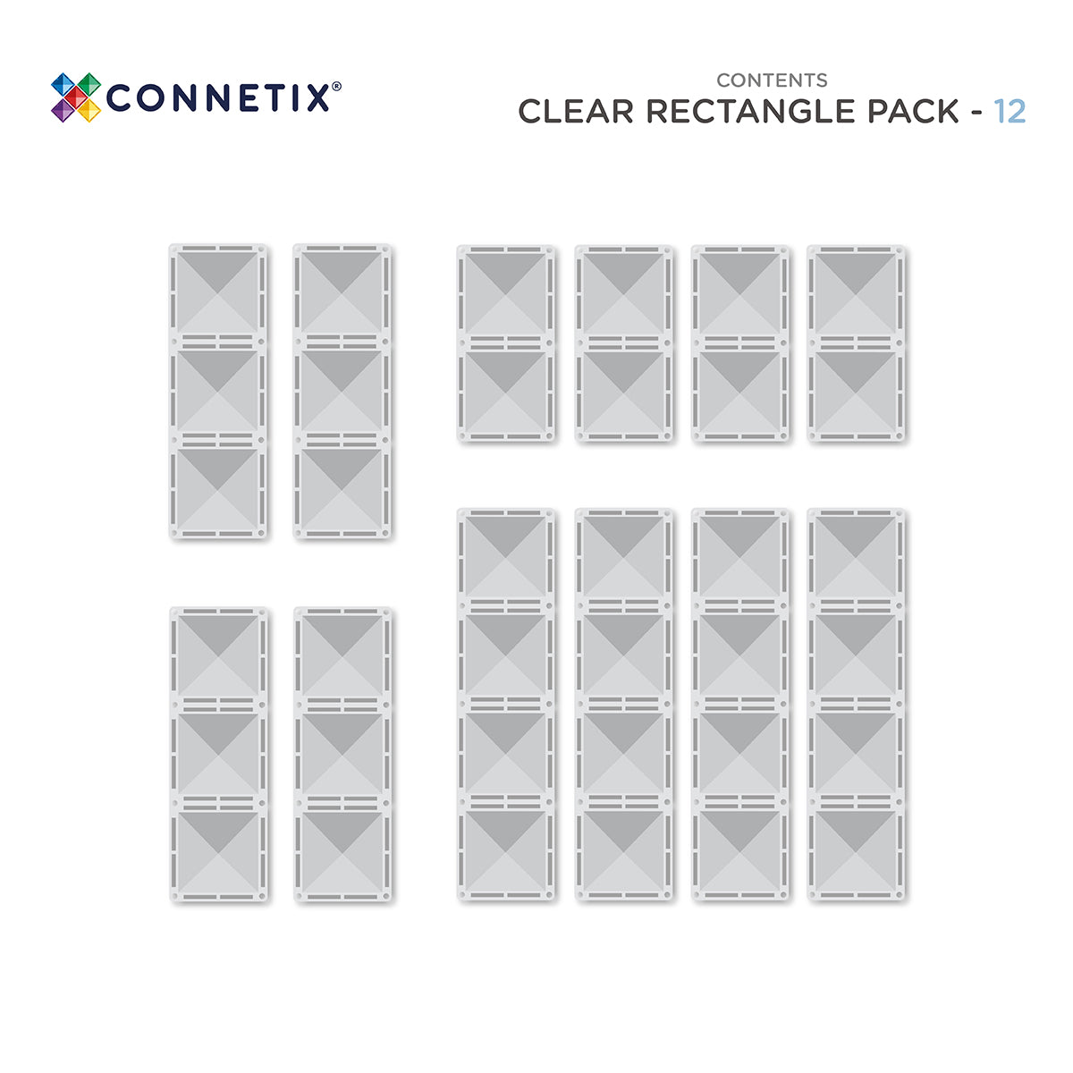 Pack of 12 clear rectangle components by Connetix