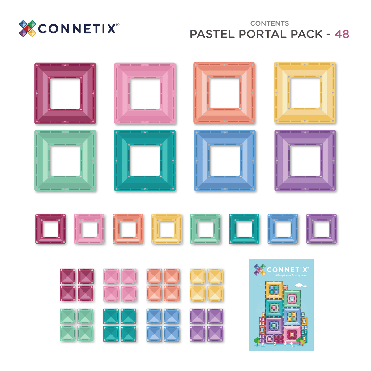 Pastel colored square connectors with Connetix branding 