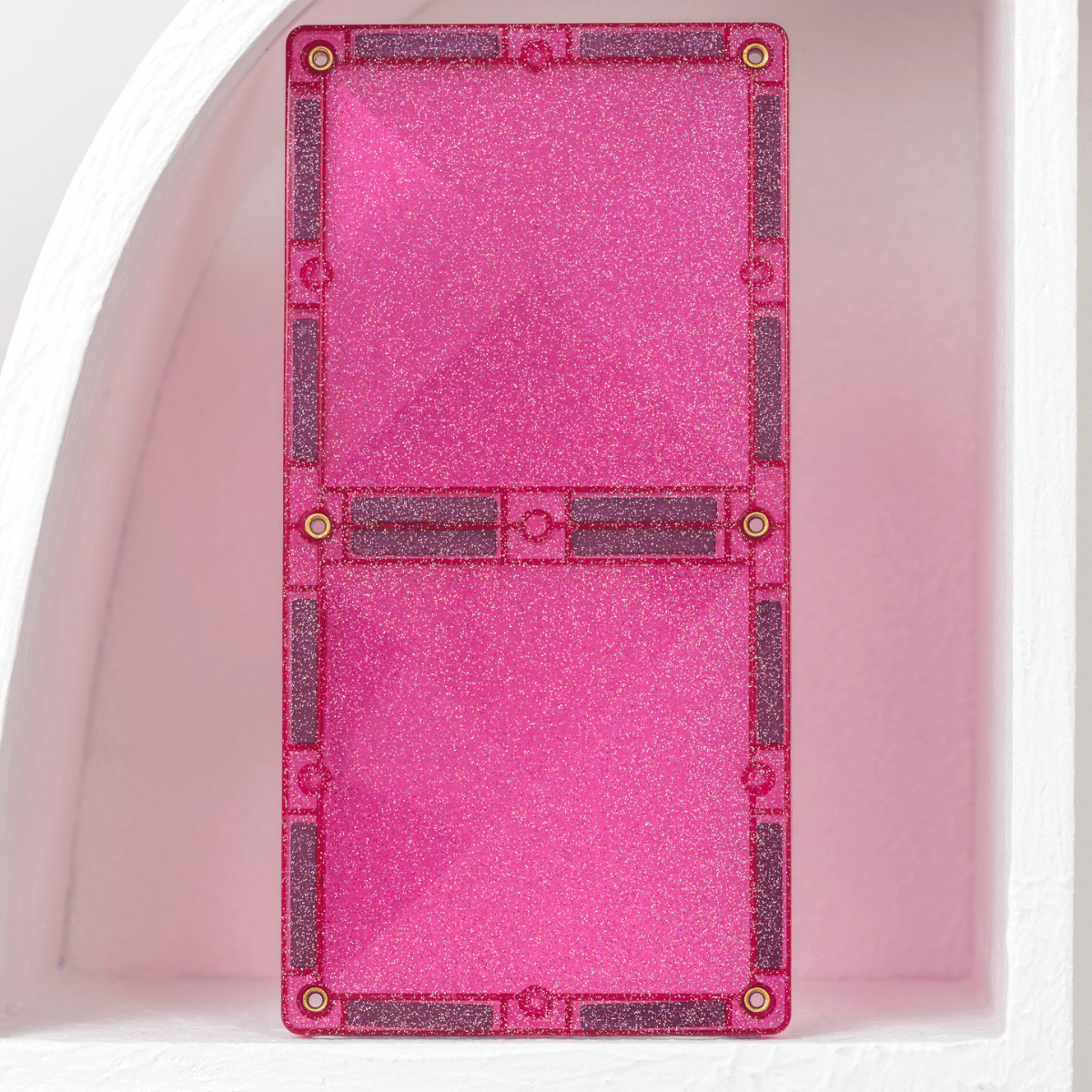 Pink glittery door with decorative elements 
