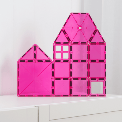 Pink transparent house-shaped building block 