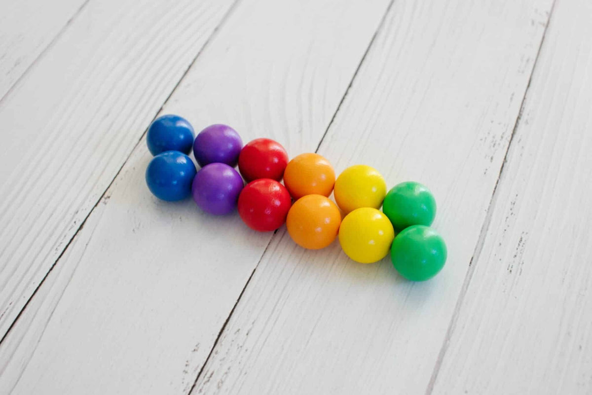Rainbow-colored gumballs 