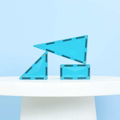 Three blue geometric shapes 