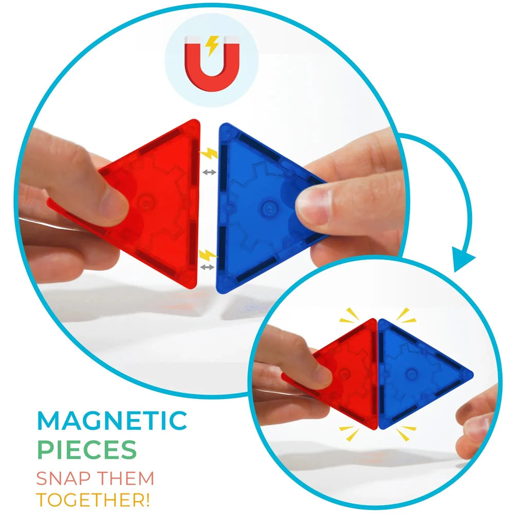 magnetic pieces being snapped together with a hand holding 